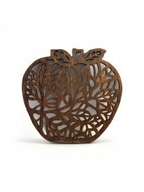 Wooden Apple Trivet - Brown Decorative Kitchen Trivet Vintage